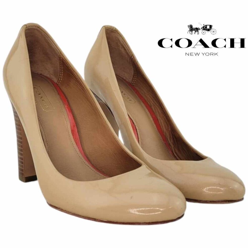 AUTHENTIC Coach Shelley Patent Leather Pumps Sz 5.5 B - Tan